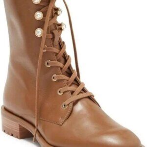 Stuart Weitzman Laine Boot Tan Combat Lace Up Pearl Boots